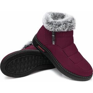 〽️Women's 07-dark Red TEMOFON Winter Snow Waterproof Warm Fur Lined Ankle Boots